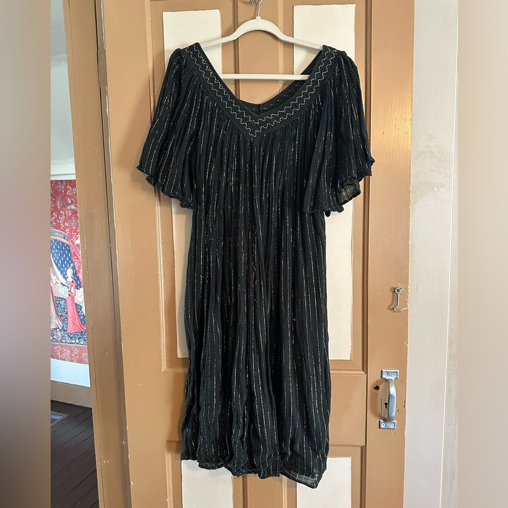 Black and gold midi boho hippie witchy summer dress